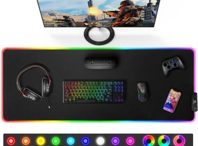 RGB Gaming Mouse Pad, XL Mouse Mat 800x300x5mm, 12 LED Light Modes, Large Mousepad with Premium Micro-Weave Surface, Non-Slip Mouse Mat, Keyboard and Mouse Pad for Desk, Gaming, Office
