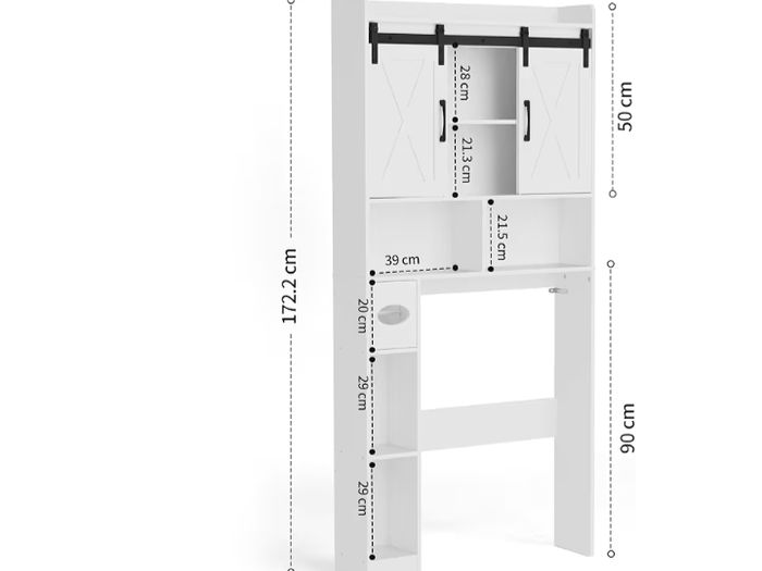 Toilet Storage Unit with 2 Sliding Door, Bathroom Storage Cabinet, Freestanding Toilet Space Saver with Adjustable Open Shelves, Laundry Cabinet Furniture, White