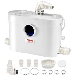 Macerator Pump, 900W, 180 L/min(48 GPM) Flow, 40 ft/12 m Head, Macerator Sewerage Toilet Pump with 4 Water Inlets, Waste Water Disposal Upflush Machine for Toilet, Basement, Shower, Sink, Laundry, Bathtub