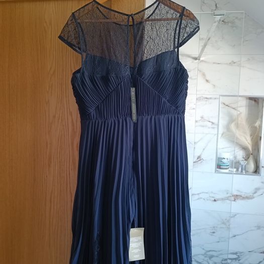 Coast navy pleated lace inserts dress occasion wedding communion party 14 brand new