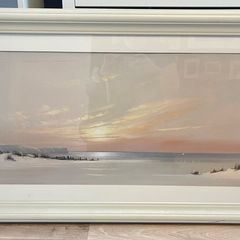 Beach painting with cream wood frame