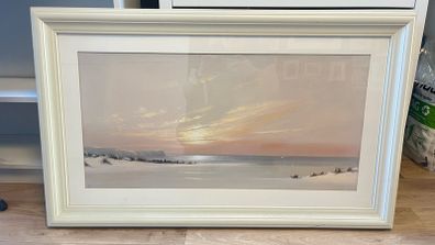 Beach painting with cream wood frame