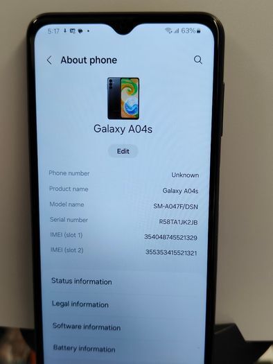 Samsung Galaxy A04s SM-A047F/DSN 16.5 cm (6.5") screen size Dual SIM 4G USB Type-C 3GBram 32GB storage 5000 mAh Black/ Used