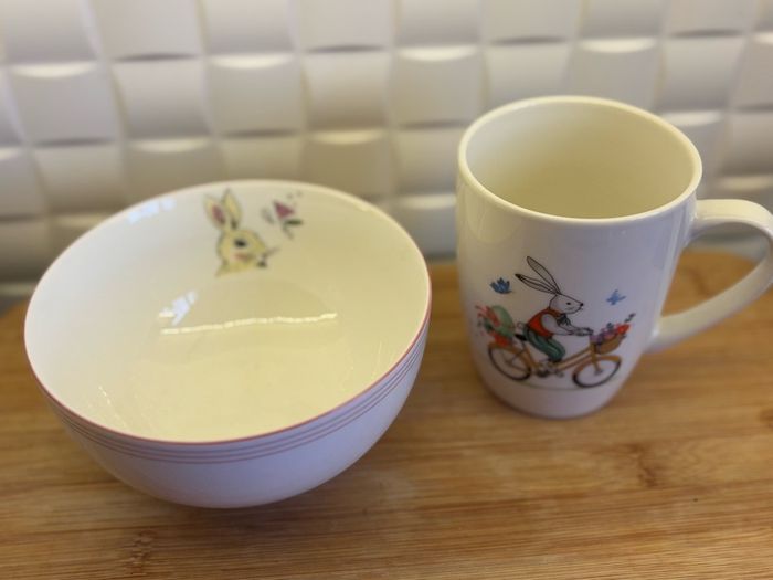 Bunny rabbit bowl and cups