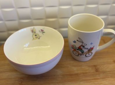 Bunny rabbit bowl and cups
