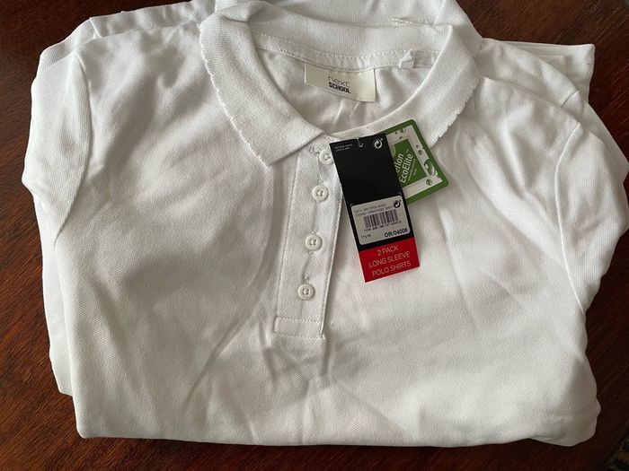 Next girls white polo shirts long sleeve 2 pack age 10 to 11 years - New