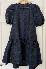 Zara Blue Black Balloon Midi Tiered Dress - Size S - New