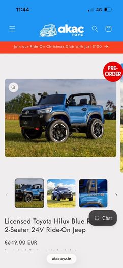 Licensed Toyota Hilux Blue RuggedX 2-Seater 24V Ride-On Jeep