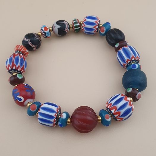 Vintage Venetian style Mix Chevron & Trade Glass beads Bracelet