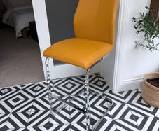 Set of 3 Yellow Leatherette Bar Stools Gloss Steel Frames