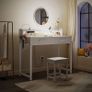 Dressing Table with LED Light Strip, Adjustable Colorful Brightness, Vanity Table with USB Power Outlets, White Vanity Desk with Stool, Makeup Desk with 2 Fabric Drawers, no Mirror, 80 /40/90cm Image 8