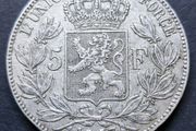 Belgium 1873 Silver 5 Francs coin