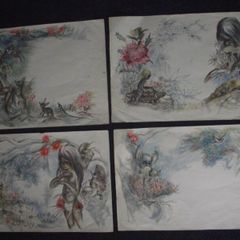 Brownie Downing - 4 X Rare Original Watercolour Illustrations - 3 signed