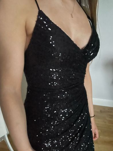 Gorgeous black ball gown with sequins and side slit