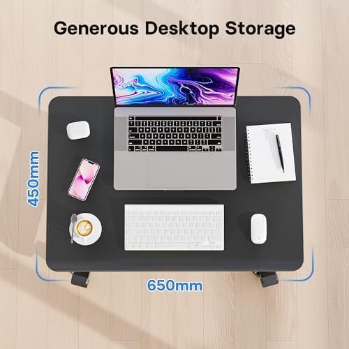 Mobile Standing Desk with 4 Rolling Castors, Height Adjustable Desk on Wheels, Portable Stand Up Desk, Over-Bed Table for Living Room