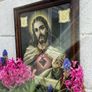 Antique Sacred Heart of Jesus Chromolithograph Framed c.1930s Image 9