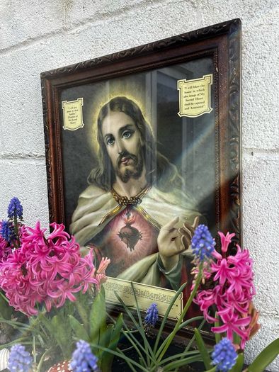 Antique Sacred Heart of Jesus Chromolithograph Framed c.1930s
