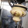 Beautiful Edwardian Hanging Oil Lamp with a Milk Glass Shade and Decorative Ceramic Reservoir Converted to Electric Image 3