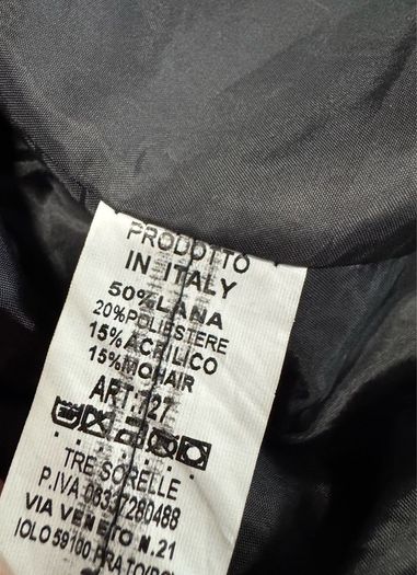 S Italy wool and mohair coat black