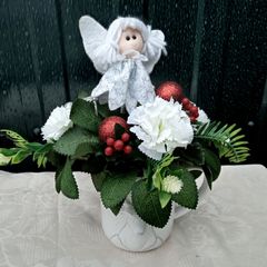 Christmas angel floral arrangement in white jug