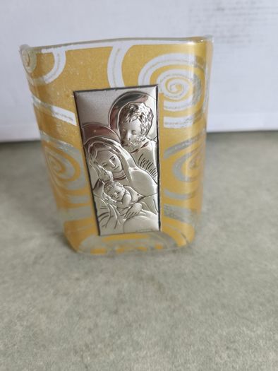 Holly Glass plaque of Holy family & pope - Gem