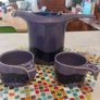 Amazing and Rare Vintage Mid Century Modern Celtic Thomas Unusual-Handled Tall Teapot in the Lilac and Indigo Colourway, Plus Two Matching Cups in The Wave Pattern Image 4