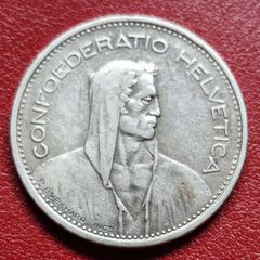 Switzerland (1848-date)  5 Francs Herdsman; silver; small type