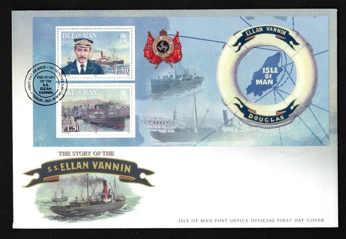 2009 Isle of Man Centenary of Sinking of SS Ellan Vannin (Steam Packet) Commemorative Stamps Miniature Sheet First Day Cover (FDC)