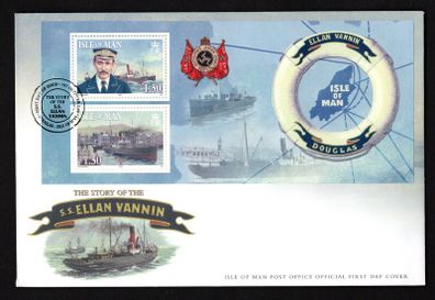 2009 Isle of Man Centenary of Sinking of SS Ellan Vannin (Steam Packet) Commemorative Stamps Miniature Sheet First Day Cover (FDC)