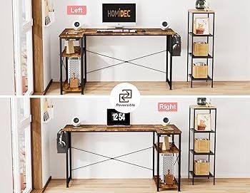 SPRING SALE | L Shaped Desk 100CM Computer Desk Study Office Desk Gaming Desk Writing Table With Bookshelf Reversible Corner Desk For Home Office Studio Workstation