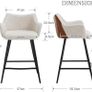 Modern Bar Stools Set of 2 Counter Stools PU Leather + Linen Fabric Spliced High Bar Stools for Breakfast with Metal Legs Image 2