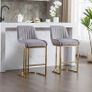 Set of 2 Velvet Bar Stools with Backrest for Kitchen Island, Counter Stool with Metal Legs, Bistro Stool with Footrest for Kitchen, Home Bar, Grey Image 7