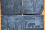 Hand-engraved Elephant Slate Coasters