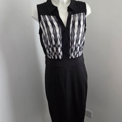 Worn once, like new. Size 14 Black and Cream sleeveless, collared dress from Star by Julien McDonald