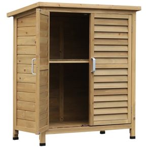 Garden Shed Wooden Garden Storage Shed 2 Door Unit Solid Fir Wood Garage Tool Organisation Cabinet 87L x 46.5W x 96.5Hcm