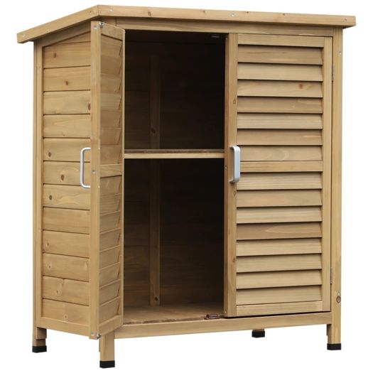 Garden Shed Wooden Garden Storage Shed 2 Door Unit Solid Fir Wood Garage Tool Organisation Cabinet 87L x 46.5W x 96.5Hcm