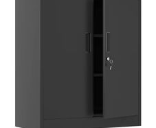 Metal Storage Cabinet with Locking Doors and 2 Adjustable Shelves, Small Lockable Storage Cupboard for Home Office Garage Black