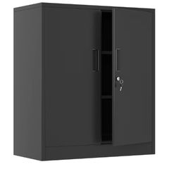 Metal Storage Cabinet with Locking Doors and 2 Adjustable Shelves, Small Lockable Storage Cupboard for Home Office Garage Black