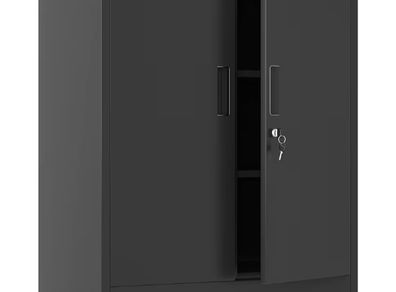 Metal Storage Cabinet with Locking Doors and 2 Adjustable Shelves, Small Lockable Storage Cupboard for Home Office Garage Black