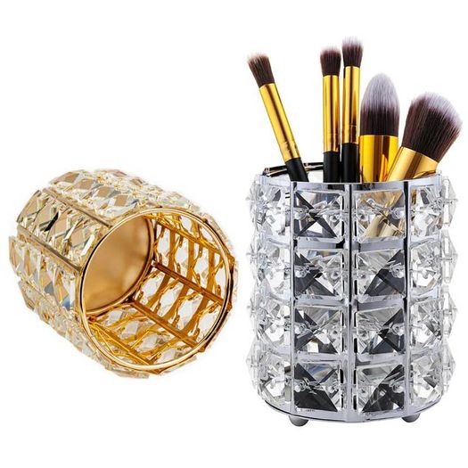 Crystal Storage Box Makeup Organizer Nail Brush Holder - SILVER