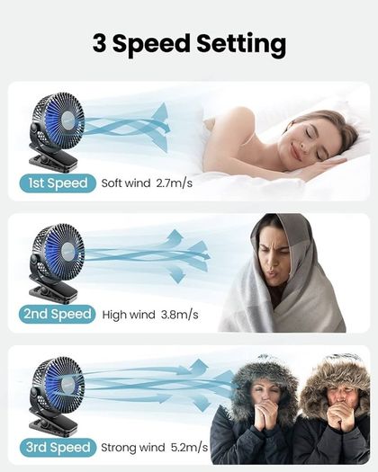 NEW SALE | Portable Clip on Fan Battery Operated, Small Powerful USB Desk Fan, 3 Speed Quiet Rechargeable Mini Table Fan, 360 Degree Rotate Personal Cooling Fan for Home Office Stroller Camping Black Blue
