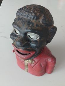 Piggy Bank Cast Iron Jolly Man negro Money Box