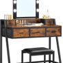 _Dressing Table Dressing Table Vanity Table with Stool 10 LED Bulbs Adjustable Brightness Mirror Bedroom Dressing Room Industrial Design Vintage Brown-Black Image 5