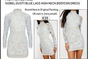 Pretty LittleThing Isobel Dusty Blue Lace High Neck Bodycon Dress BNWOT
