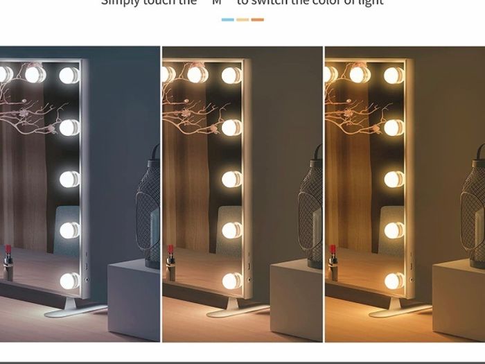 Hollywood Vanity Mirror with Lights, 60 x53cm Large Lighted Makeup Mirror with 14 Dimmable Bulbs, 3 Color Modes, Touch Screen Control, Adapter Plug, Desk Top or Wall Mounted Mirror For Bedroom