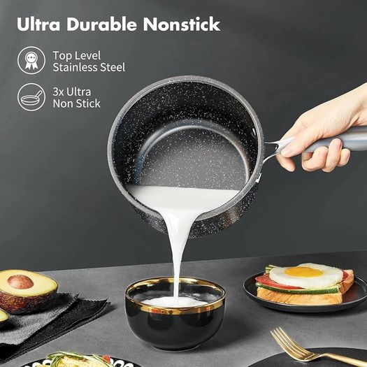 Stainless Steel Pots and Pans Set, 7-Piece Induction Hob Pan Set, Kitchen Cookware Set Cooking Set with Frying Pan Saucepan & Stockpot, Nonstick Black Granite Coating, PFOS & PFOA Free