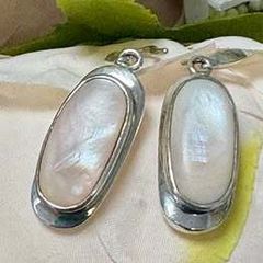 Vintage Artisan Sterling Silver & Mother of Pearl Drop Earrings