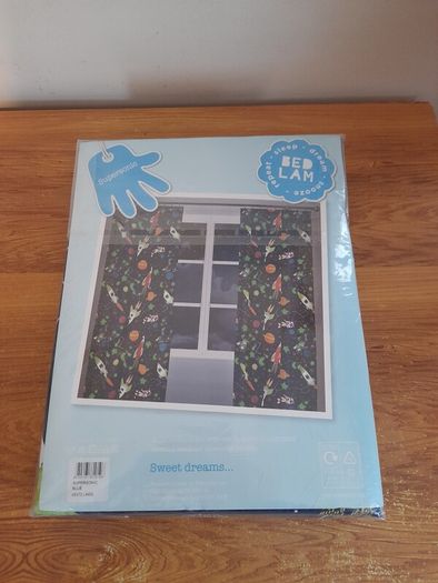 Bedlam Supersonic Rockets Blue Glow in the Dark Curtains 66" x 72" New