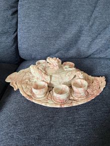Vintage Oriental Onyx Tea Set With Tray