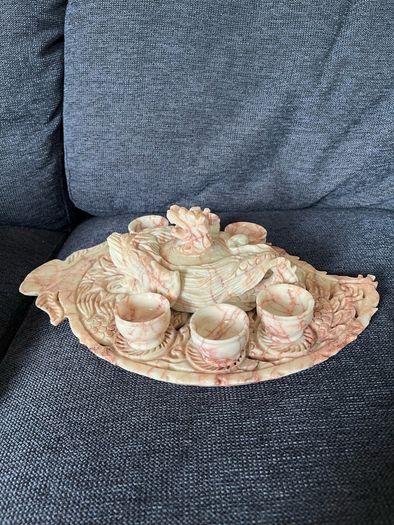 Vintage Oriental Onyx Tea Set With Tray